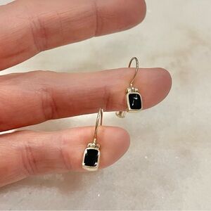 Sterling silver French hook earrings with princess shaped black stone